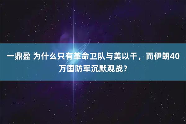 一鼎盈 为什么只有革命卫队与美以干，而伊朗40万国防军沉默观战？