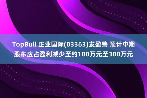 TopBull 正业国际(03363)发盈警 预计中期股东应占盈利减少至约100万元至300万元